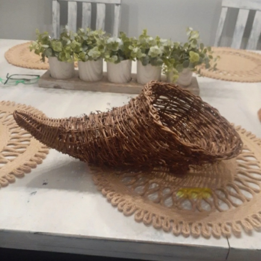 Woven Wicker Cornucopia Brown Basket